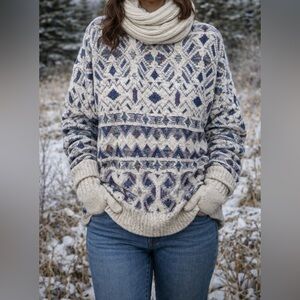 Vintage Shenandoah Made in USA Textured Cotton Geometric Sweater | Oversized Fit